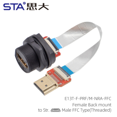 HDMI Female Back mount to Straight HDMI Male FFC Type(Threaded)