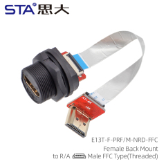 HDMI Female Back Mount to R/A HDMI Male FFC Type(Threaded)