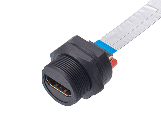 HDMI Waterproof Back Mount Receptacle to Male FFC Cable (IP67)