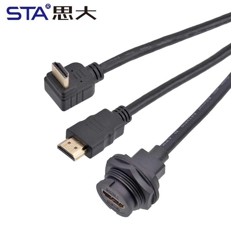 HDMI Bayonet Waterproof Back Panel Mount Receptacle to HDMI Male Cable IP67