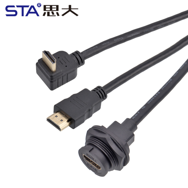 HDMI Bayonet Waterproof Back Panel Mount Receptacle to HDMI Male Cable IP67