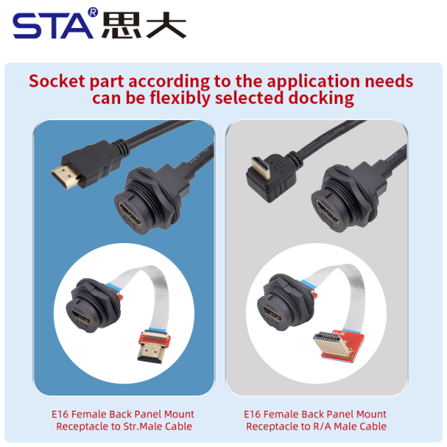 HDMI Bayonet Waterproof Back Panel Mount Receptacle to HDMI Male Cable IP67