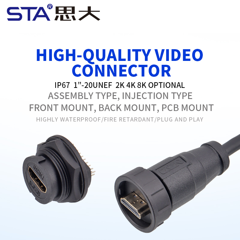 HDMI Bayonet Waterproof Back Panel Mount Receptacle to HDMI Male Cable IP67