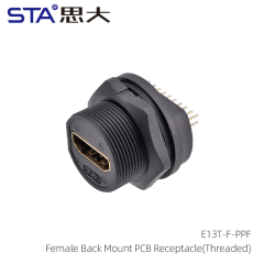 HDMI Female Back Mount PCB Receptacle (Threaded)