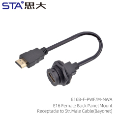 HDMI Female Back Panel Mount Receptacle to Str.Male Cable (Bayonet)