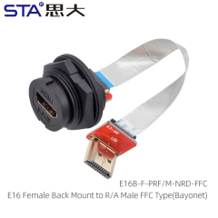 HDMI Female Back Mount to R/A HDMI Male FFC Type(Bayonet)