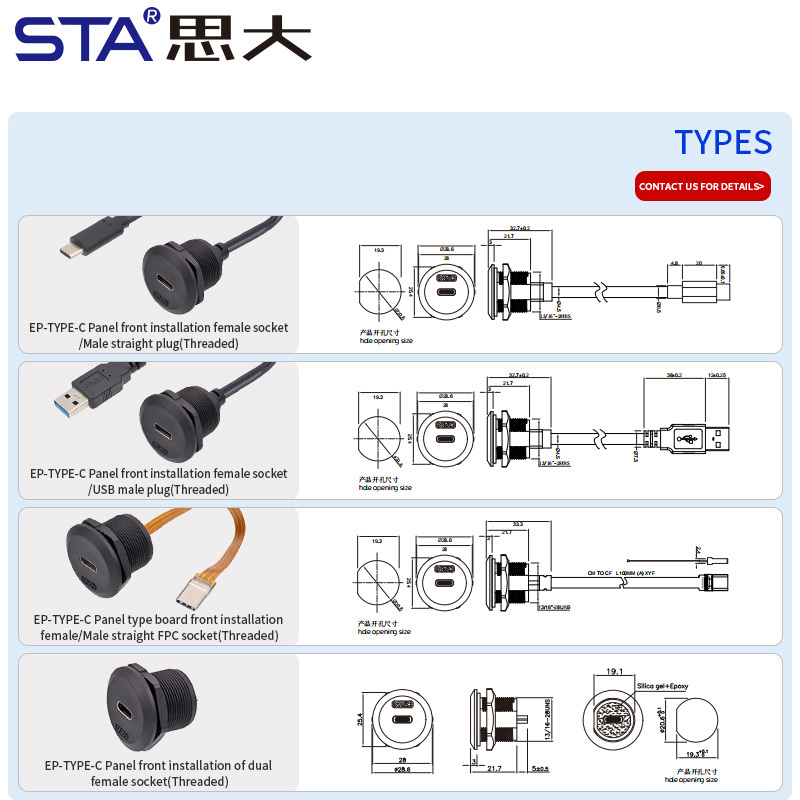 EP Type-C Waterproof Panel Mount Connector IP67/IP68