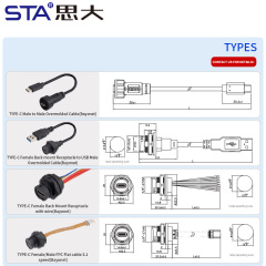 TYPE-C Waterproof Connector Cable Threaded IP67/IP68