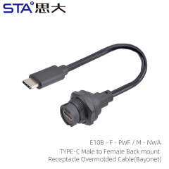 TYPE-C 3.0 Male to Female Back mount Receptacle Overmolded Cable (Bayonet)