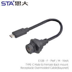 TYPE-C 3.1 Male to Female Back mount Receptacle Overmolded Cable (Bayonet)