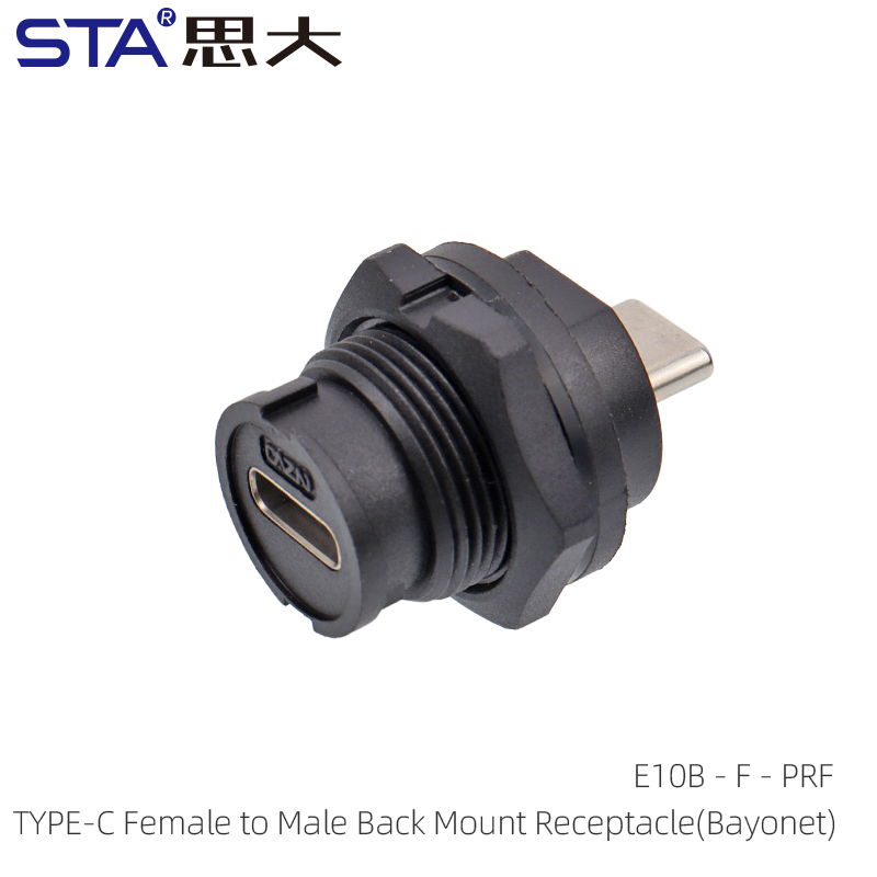 Type-C Bayonet Receptacle | USB 3.1 IP68 Back Mount Socket
