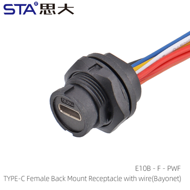 Type-C Bayonet Receptacle | USB 3.1 IP68 Back Mount Socket