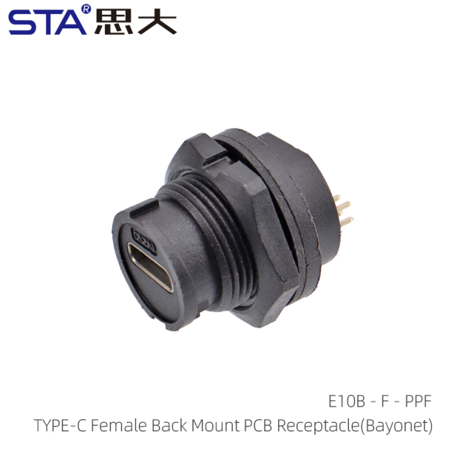 Type-C Bayonet Receptacle | USB 3.1 IP68 Back Mount Socket