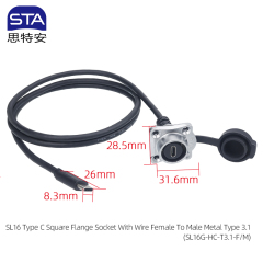 SL16 Type C Square Flange Socket With Wire Female To Male Metal Type 3.1