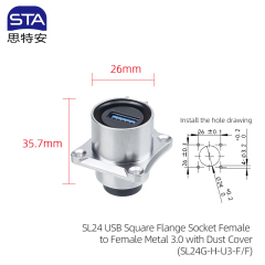 SL24 RJ45 Square Flange Socket Female To Female Plastic Type CAT6a With Dust Cover