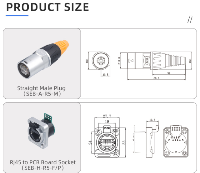 SEB RJ45 Waterproof Connector IP67 | Push-Lock CAT6A & CAT5e