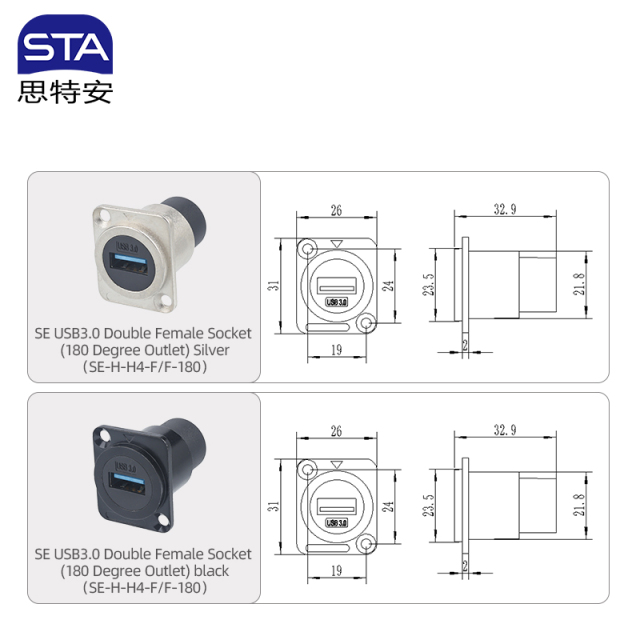 SE USB 3.0 Waterproof Double Female Socket IP65 | Panel Mount