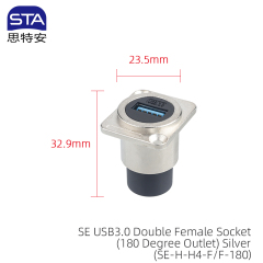 Silver USB3.0 Double Female Socket (180 Degree Outlet)