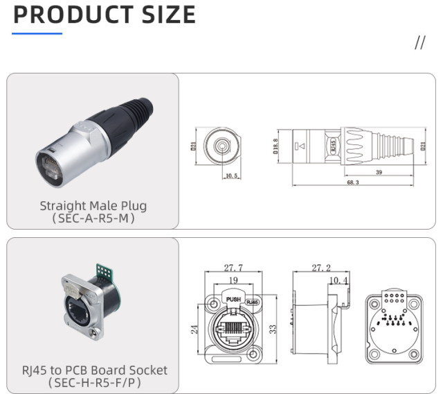 SEC RJ45 Connector IP54 | Push-Lock Industrial Ethernet