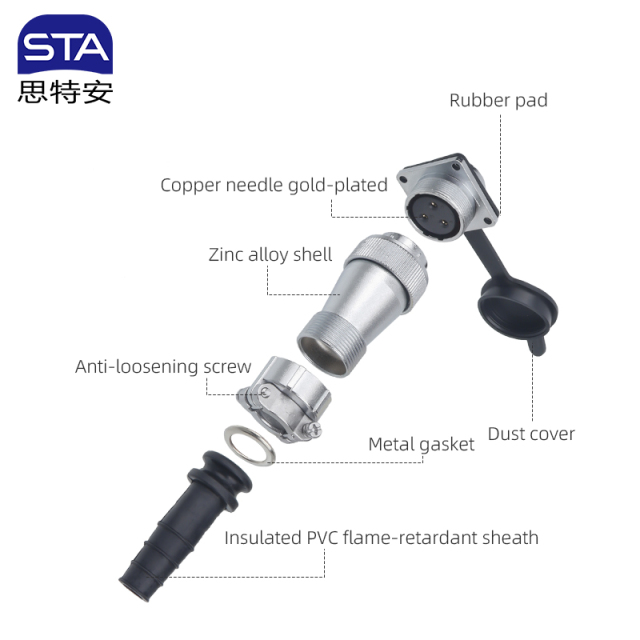 SD16 Industrial IP65 Metal Connector | High-Current Threaded Plug