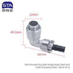 Female Plug With Angled Back Shell And Cable Clamping Plates