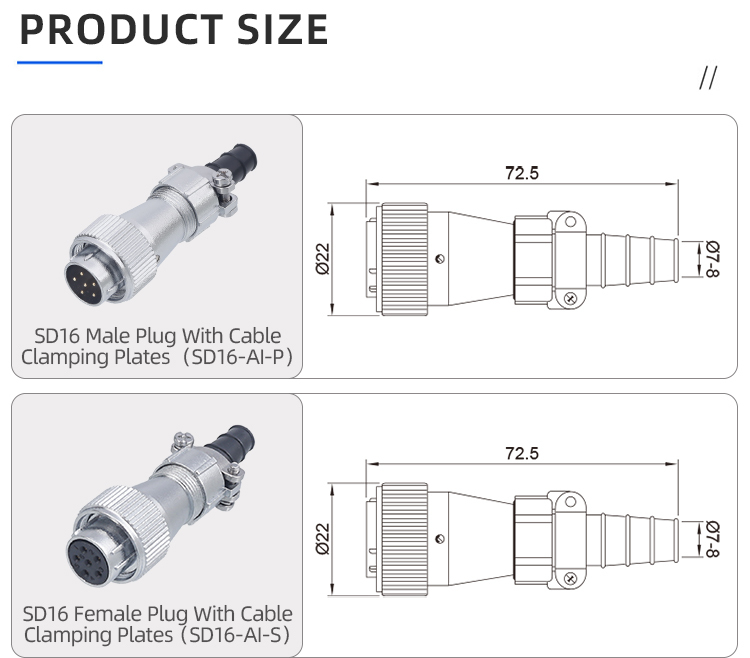 SD16 Industrial IP65 Metal Connector | High-Current Threaded Plug
