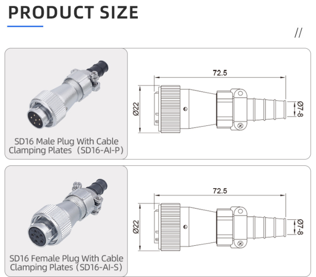 SD16 Industrial IP65 Metal Connector | High-Current Threaded Plug