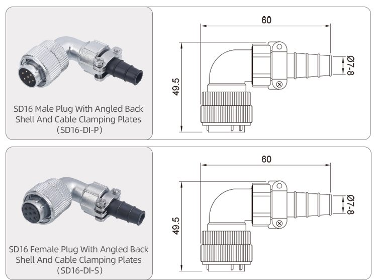 SD16 Industrial IP65 Metal Connector | High-Current Threaded Plug