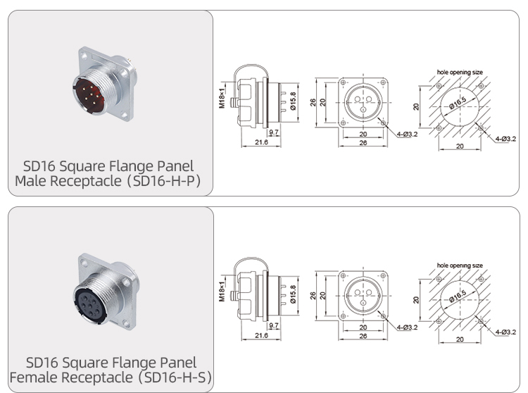 SD16 Industrial IP65 Metal Connector | High-Current Threaded Plug