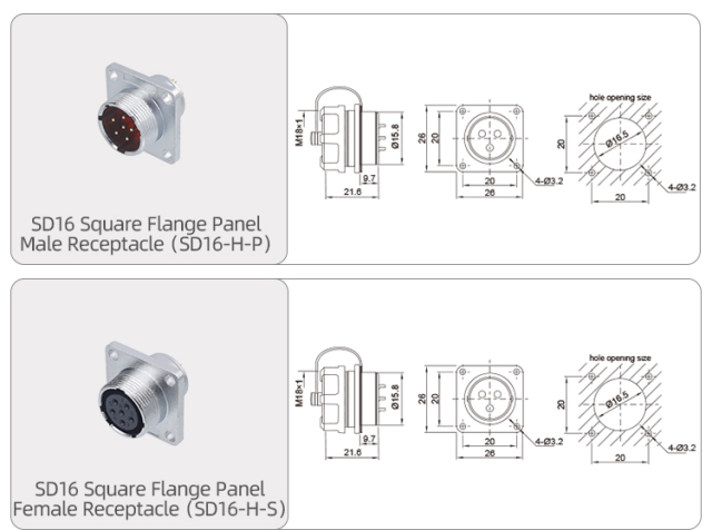 SD16 Industrial IP65 Metal Connector | High-Current Threaded Plug