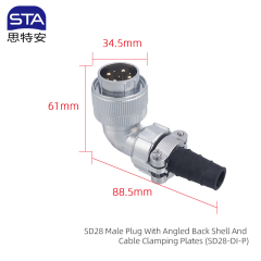 Male Plug With Angled Back Shell And Cable Clamping Plates