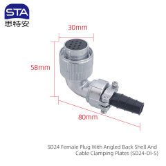 Female Plug With Angled Back Shell And Cable Clamping Plates