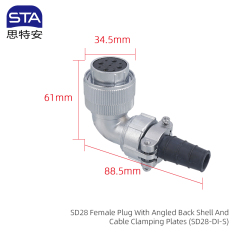 Female Plug With Angled Back Shell And Cable Clamping Plates
