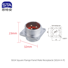 Square Flange Panel Male Receptacle