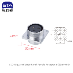 Square Flange Panel Female Receptacle