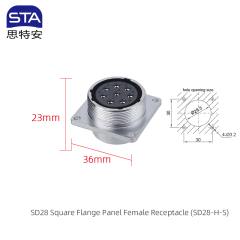 Square Flange Panel Female Receptacle