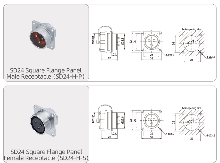 SD24 Connector: IP65 Metal Threaded Waterproof Aviation Plug & Receptacle
