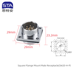 Square Flange Mount Male Receptacle