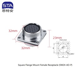 Square Flange Mount Female Receptacle