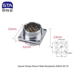 Square Flange Mount Male Receptacle