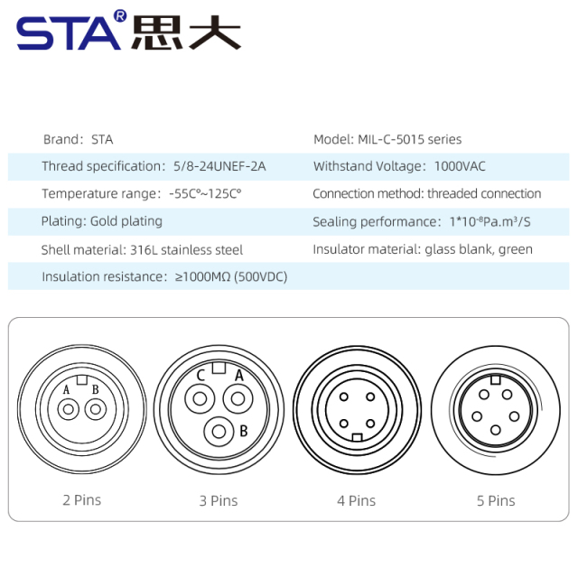 Sensor MIL-C-5015 Airtight Aviation Socket Waterproof Connector Glass Sintered 316L Stainless Steel Male Plug