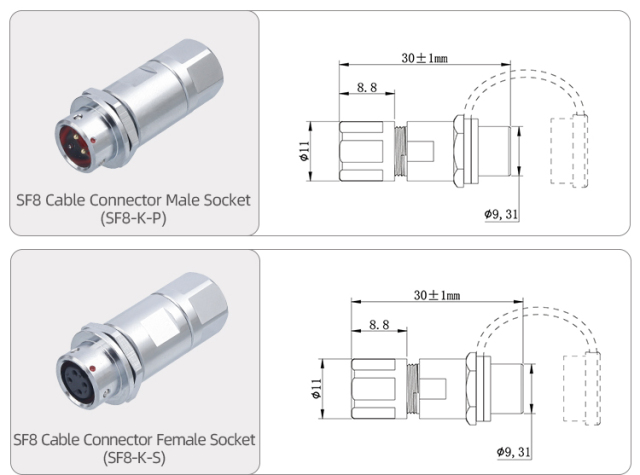 SF8 Connector: IP44 Metal 8 Pin Aviation Plug for LED & Automotive