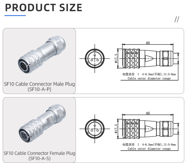 SF10 Connector: IP44 Metal 2/3/4/5 Pin Circular Plug & Socket