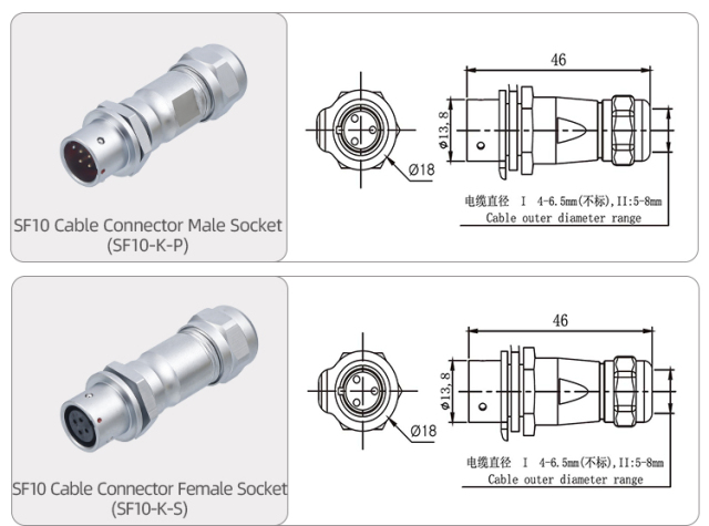 SF10 Connector: IP44 Metal 2/3/4/5 Pin Circular Plug & Socket