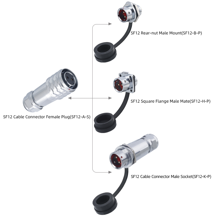 SF12 Connector: IP44 Push-Pull Self-Locking Metal Aviation Plug