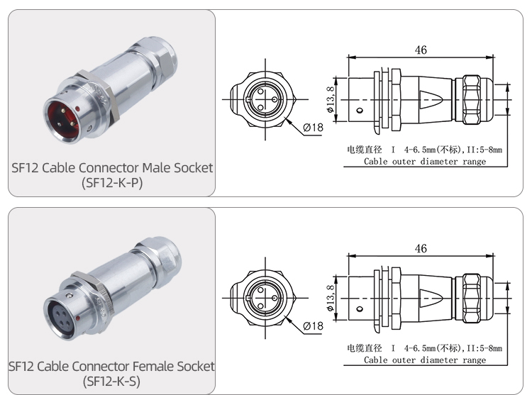 SF12 Connector: IP44 Push-Pull Self-Locking Metal Aviation Plug
