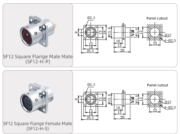 SF12 Connector: IP44 Push-Pull Self-Locking Metal Aviation Plug