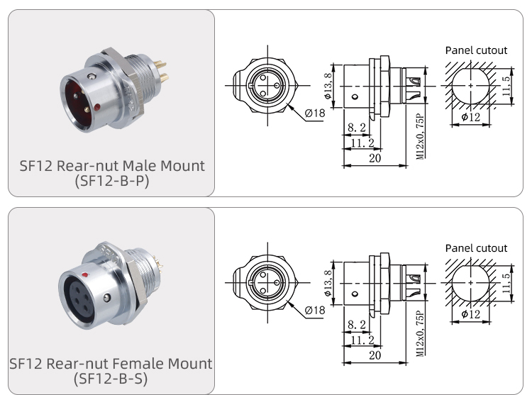 SF12 Connector: IP44 Push-Pull Self-Locking Metal Aviation Plug