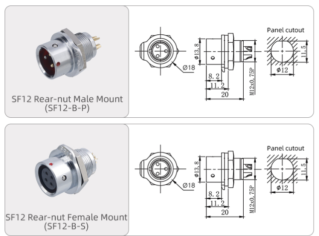 SF12 Connector: IP44 Push-Pull Self-Locking Metal Aviation Plug