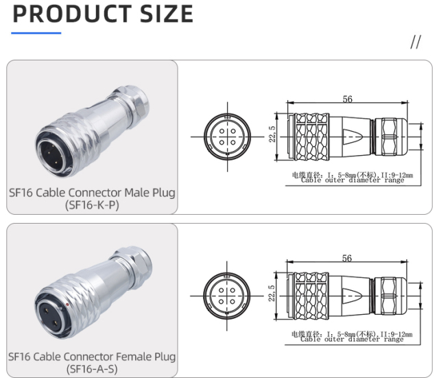 SF16 Connector: IP44 Push-Pull Self-Locking Metal Aviation Plug